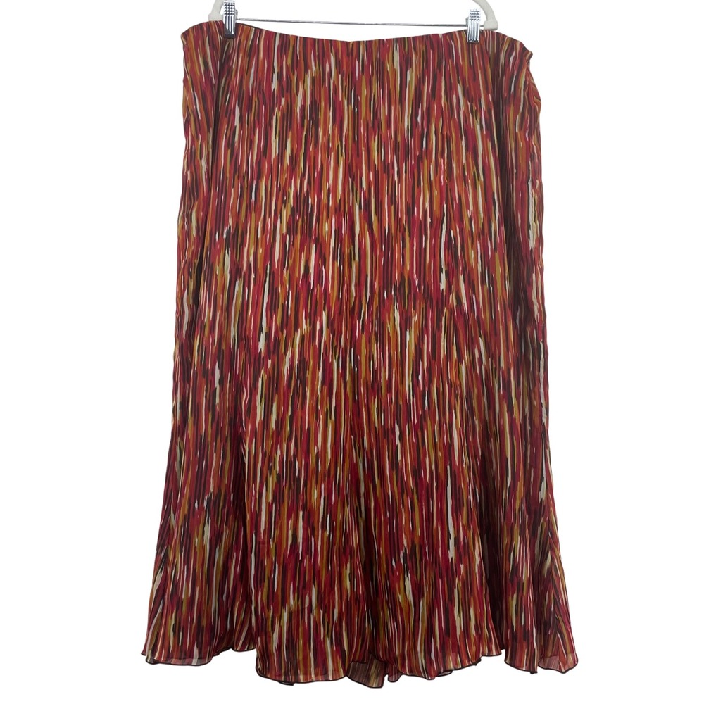 Cato Woman Abstract Print Maxi Skirt Size 26 28W Red Orange‎ Yellow Brown Lined